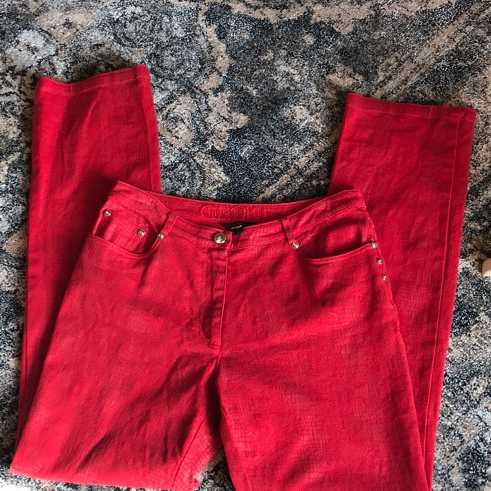 Red snake skin print jeans